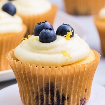 Lemon Blueberry Cupcakes with lemon icing.