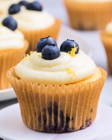 Lemon Blueberry Cupcakes with lemon icing.