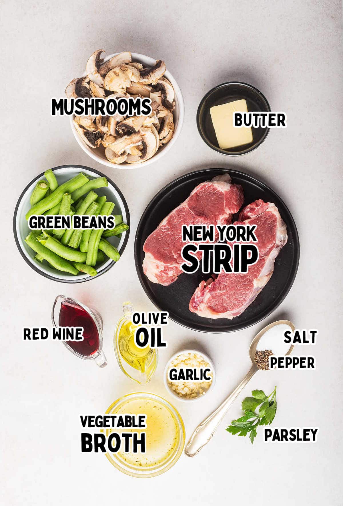 Ingredients for making New York Strip Steaks