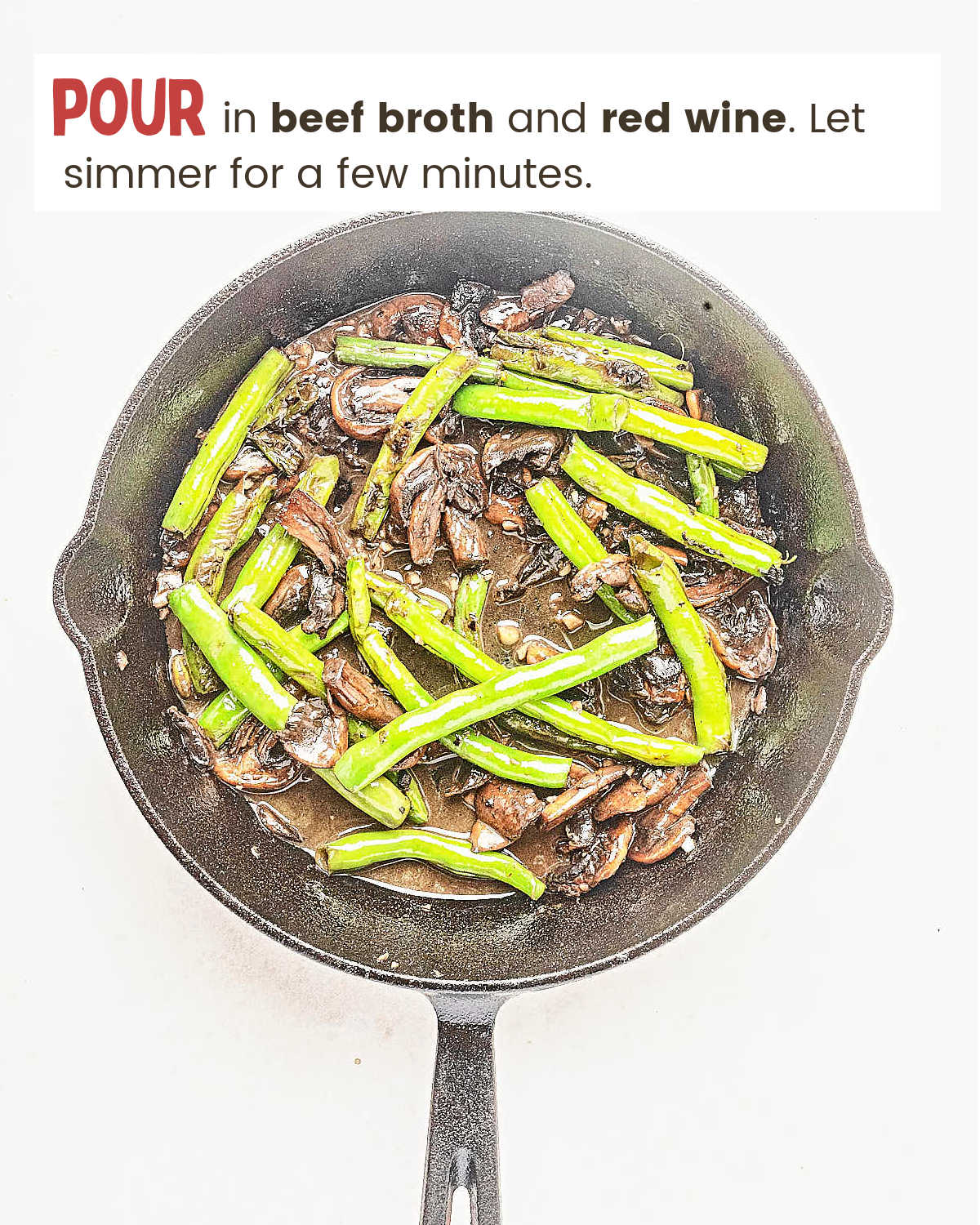 Cooked mushrooms and green beans for New York Strip Steaks