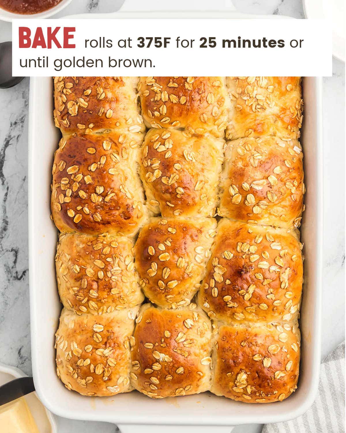 Baked Oatmeal Dinner Rolls in dish