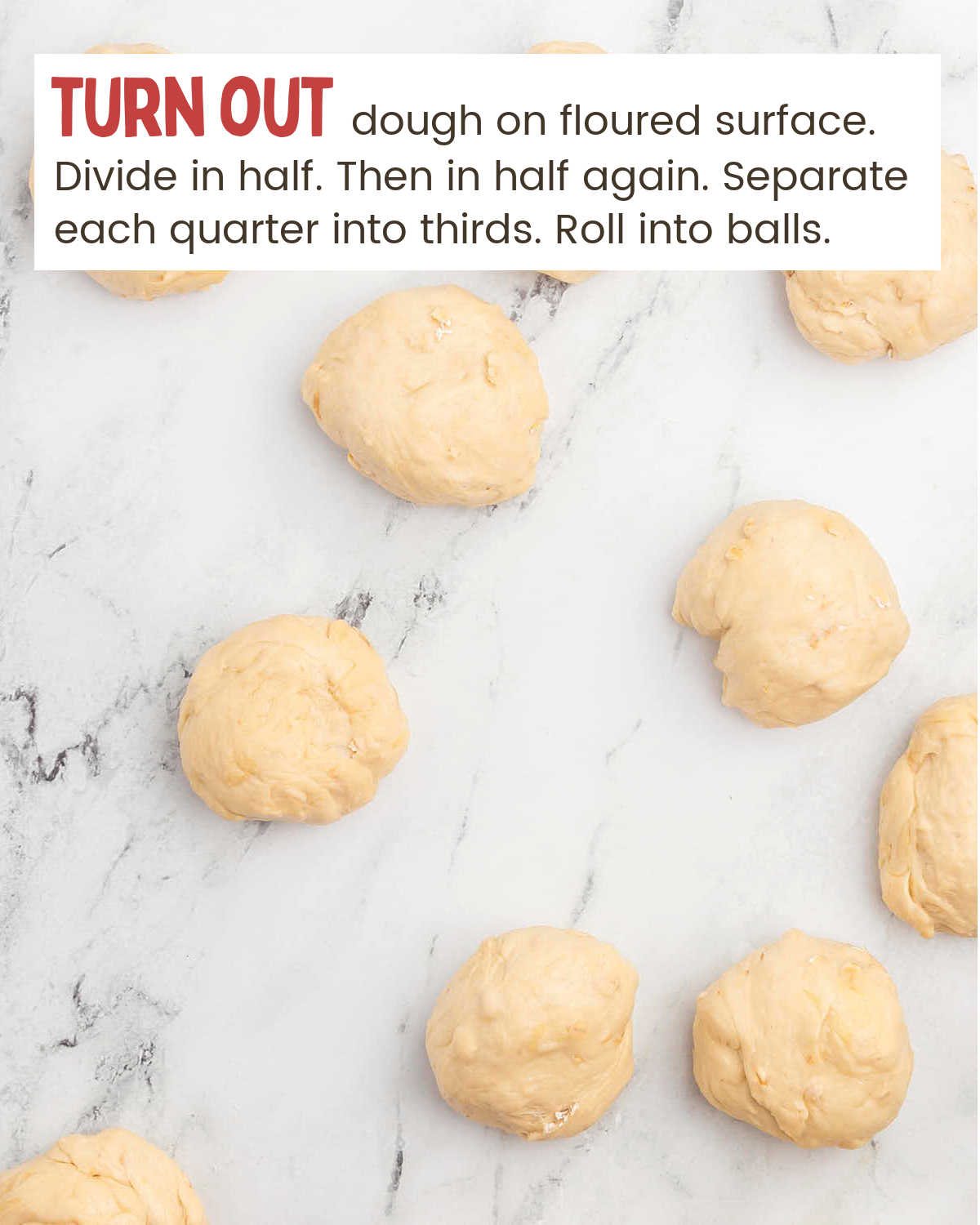 Separating Oatmeal Dinner Rolls dough into balls