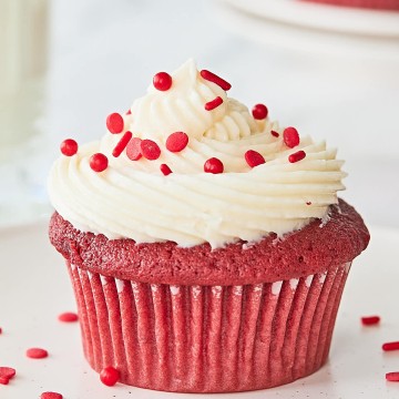 Red velvet Cupcake with cream cheese frosting.