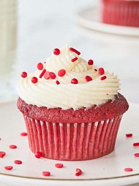 Red velvet Cupcake with cream cheese frosting.