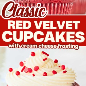Classic red velvet cupcakes with cream cheese frosting.