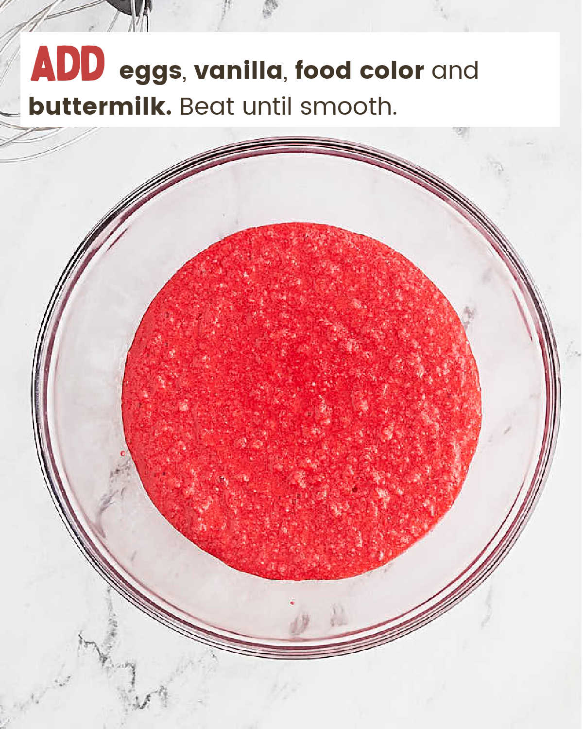 Add eggs vanilla food color buttermilk best smooth.