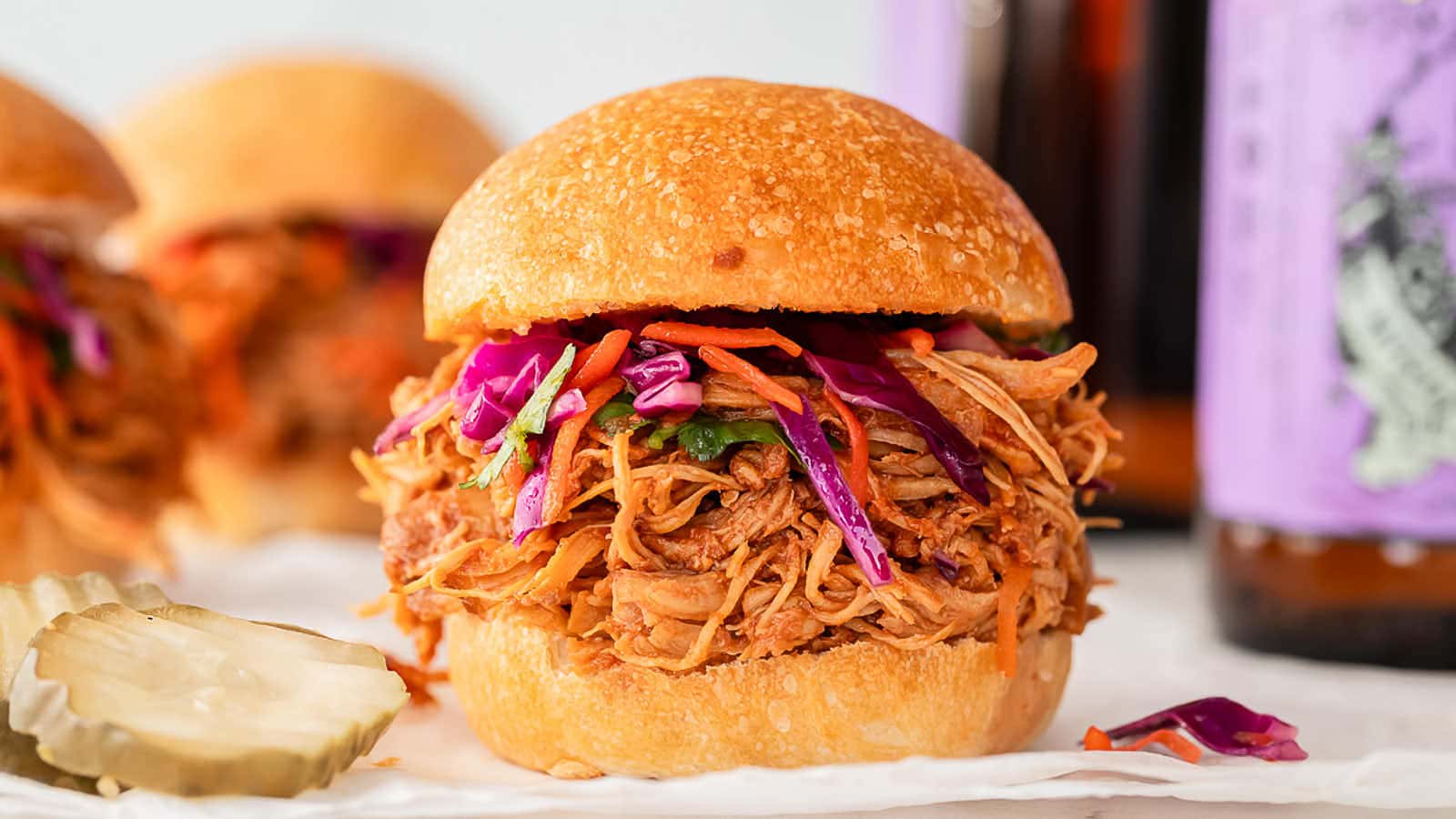 Slow Cooker Pulled Chicken Sliders recipe by Cheerful Cook.