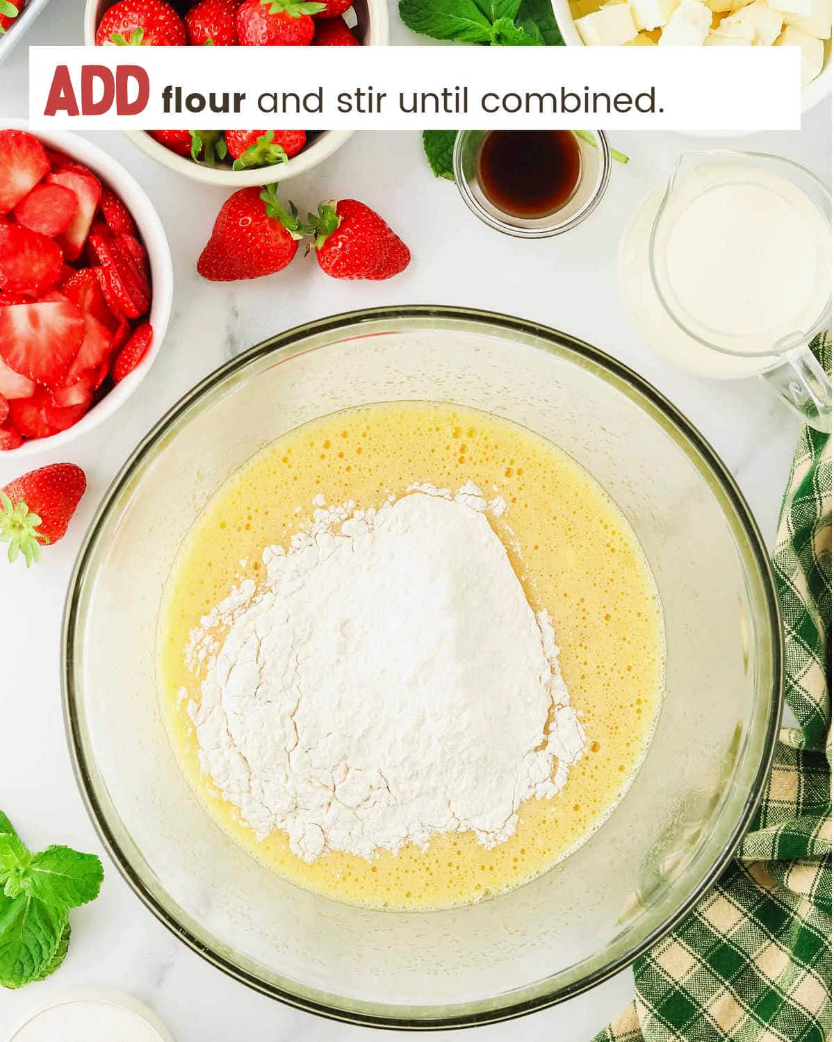 A bowl of ingredients for a a Strawberry Shortcake Roll.