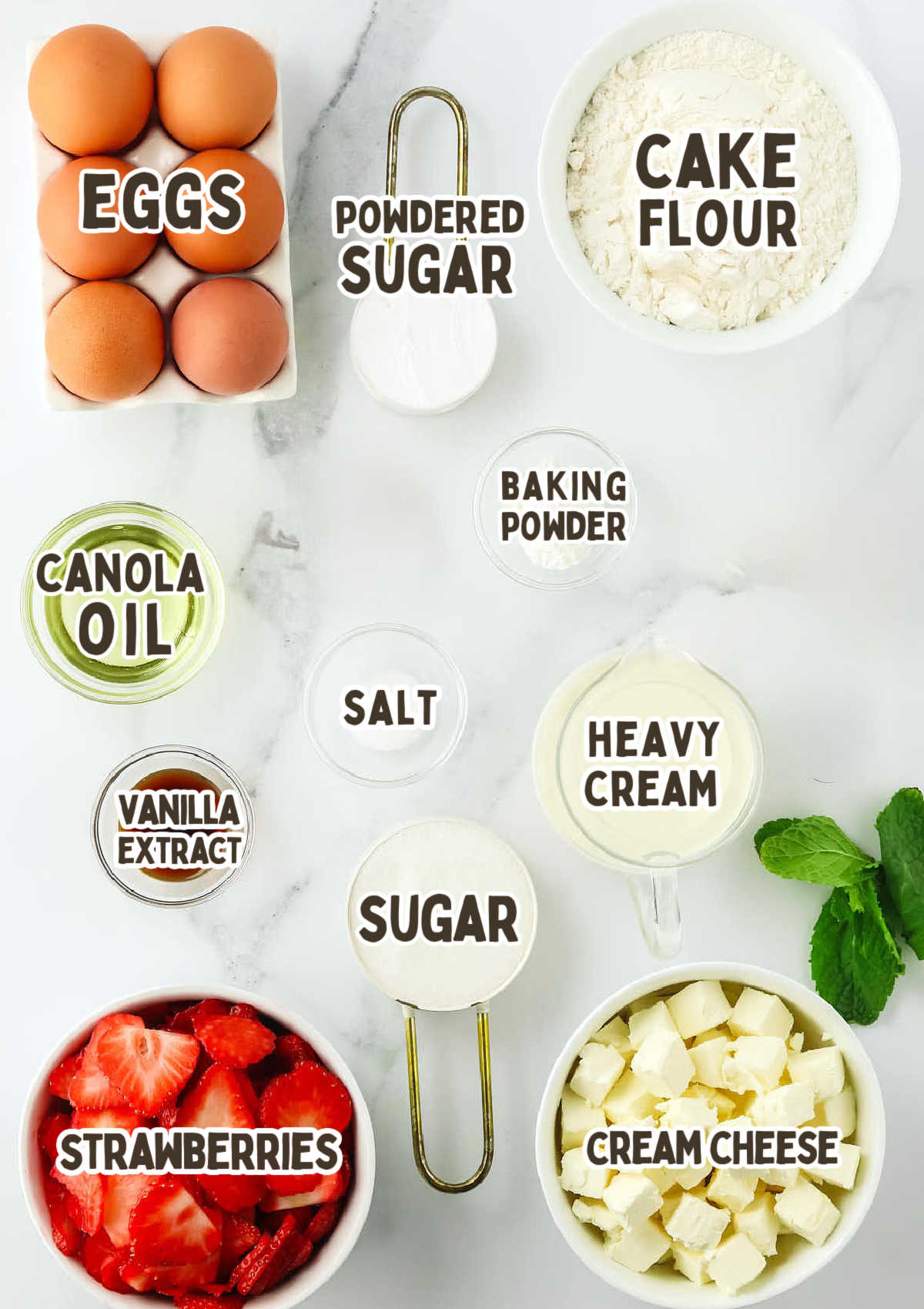 A list of ingredients for a Strawberry Cake Roll.