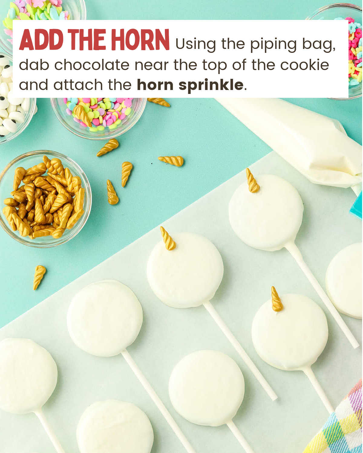 Adding horn for Unicorn Oreo Pops