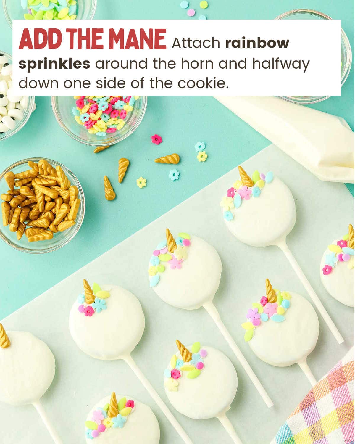 Adding mane for Unicorn Oreo Pops