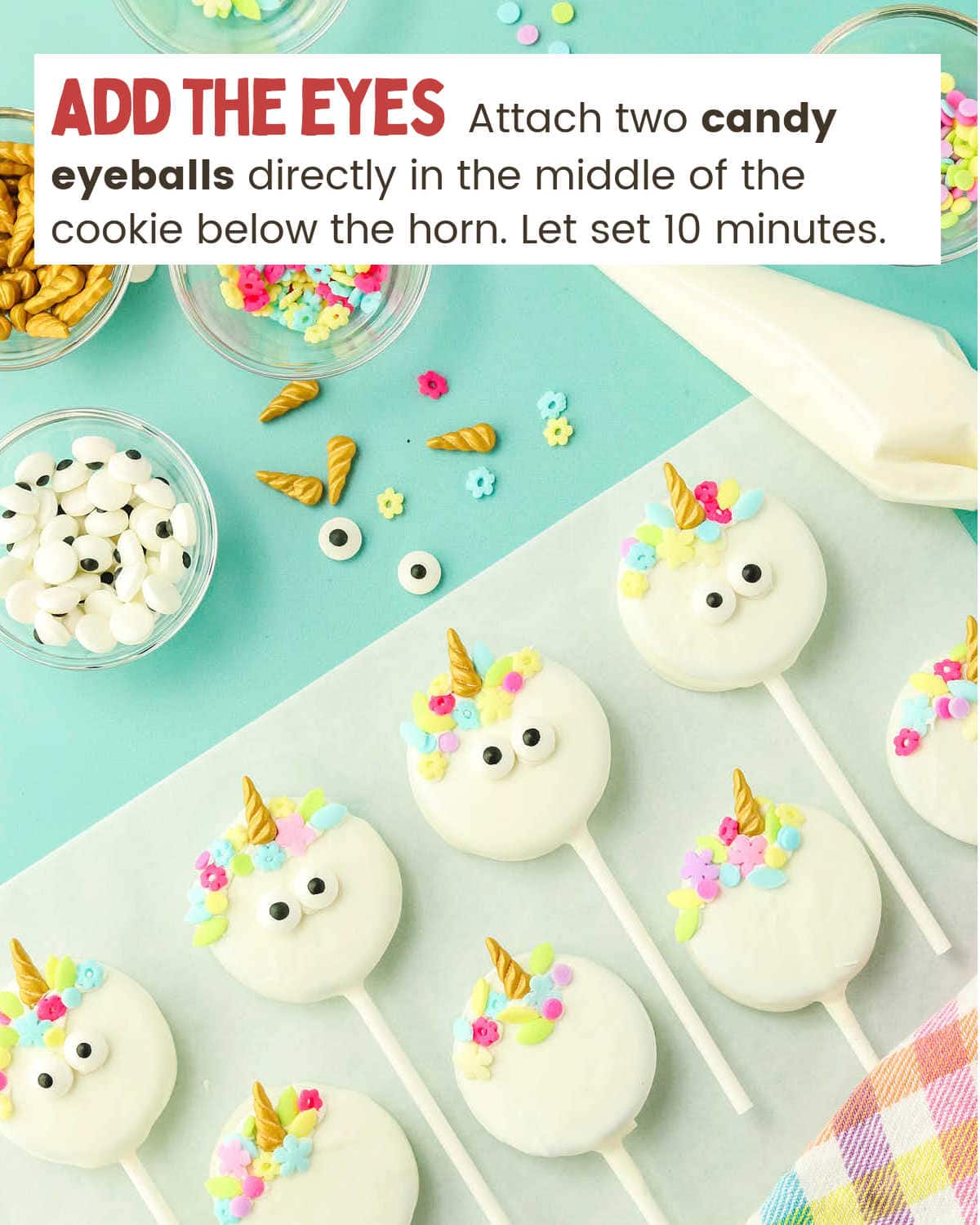 Adding eyes for Unicorn Oreo Pops