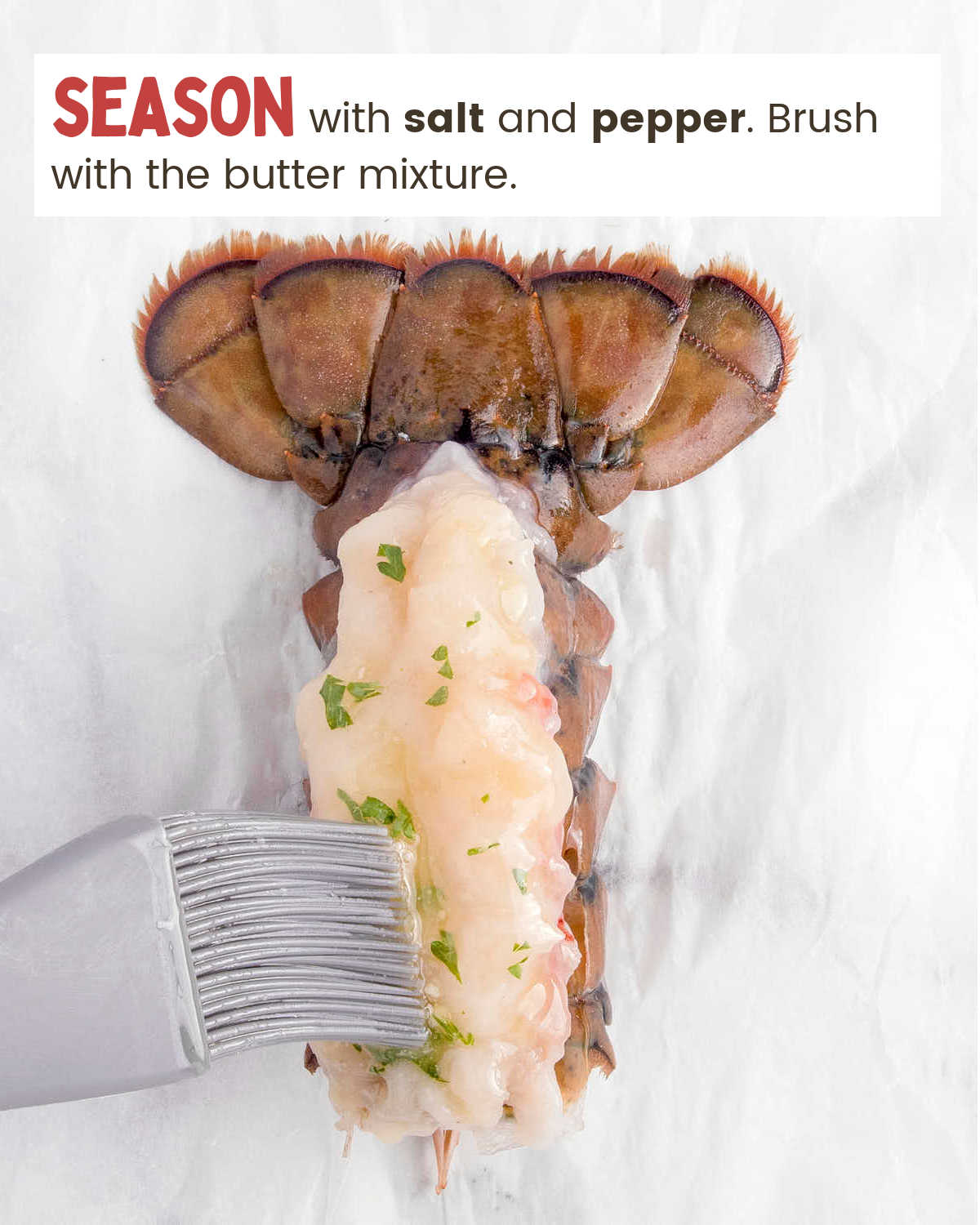 Brushing butter over Air Fryer Lobster Tails.