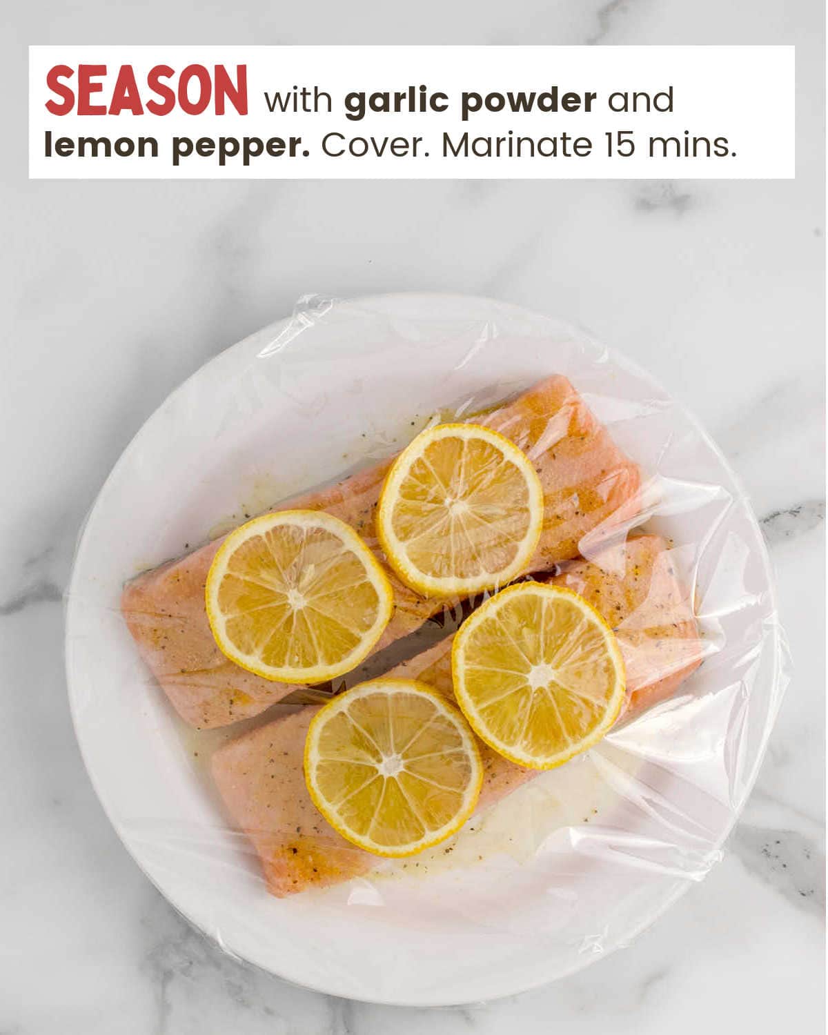 Marinating salmon for Air Fryer Lemon Pepper Salmon.