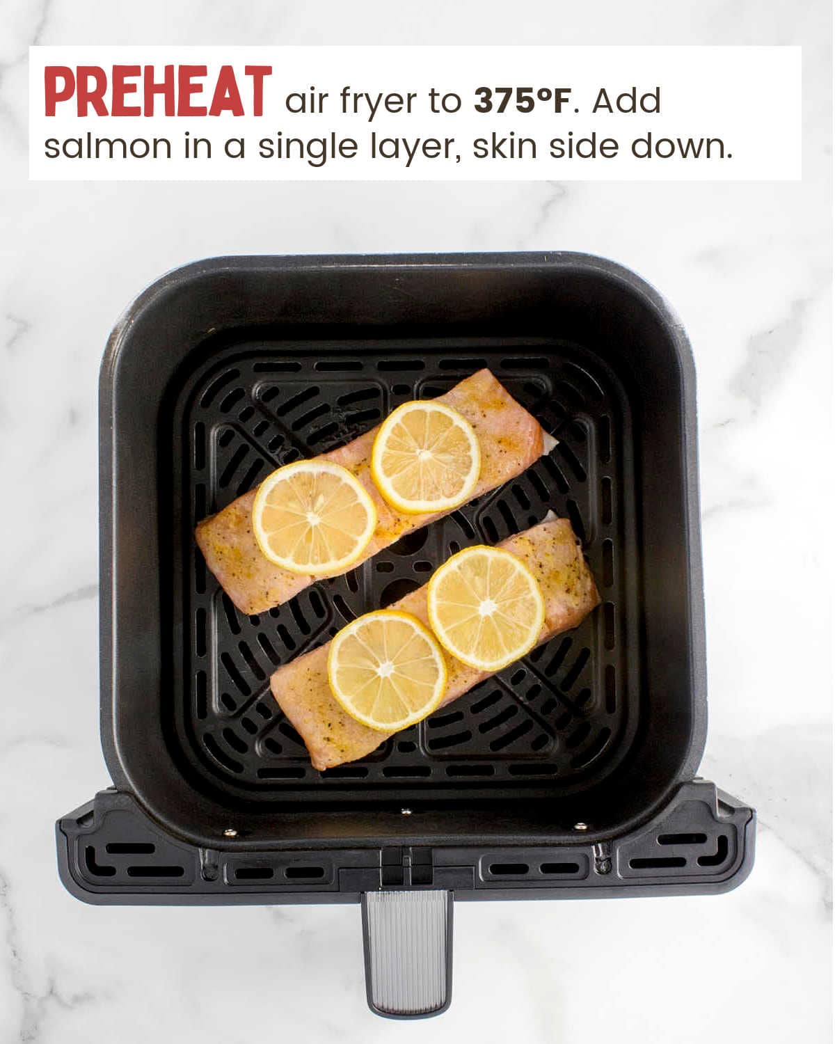 Lemon Pepper Salmon in an air fryer.