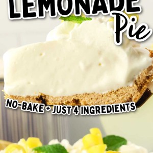 A lemonade pie topped with whipped cream and a fork.