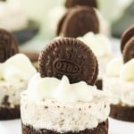 Close-up of a no-bake Oreo Cheesecake bite.