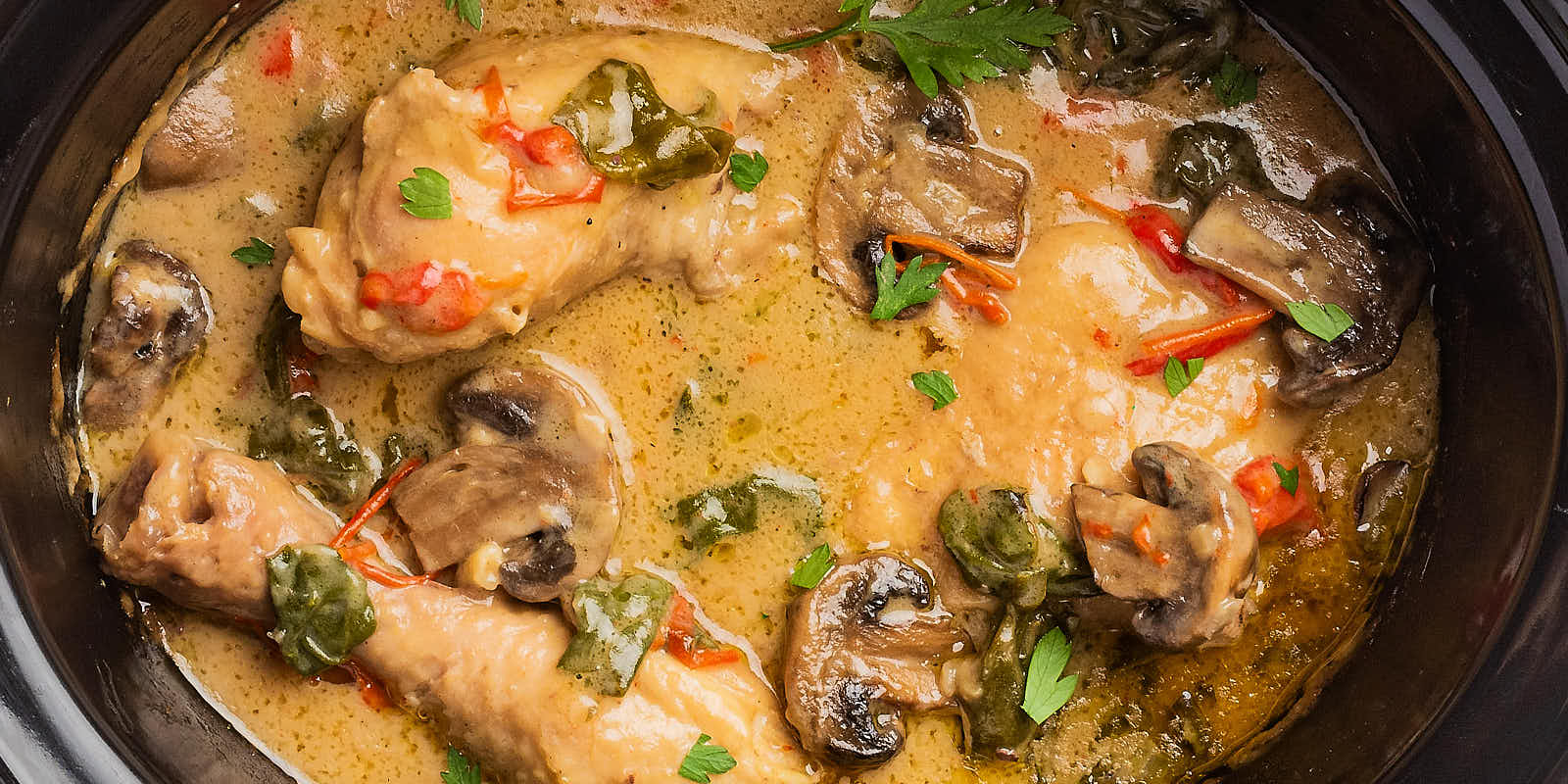 Crock Pot Creamy Chicken and Mushrooms recipe by Cheerful Cook.
