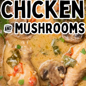 Creamy Slow Cooker Chicken and Mushrooms on a plate.