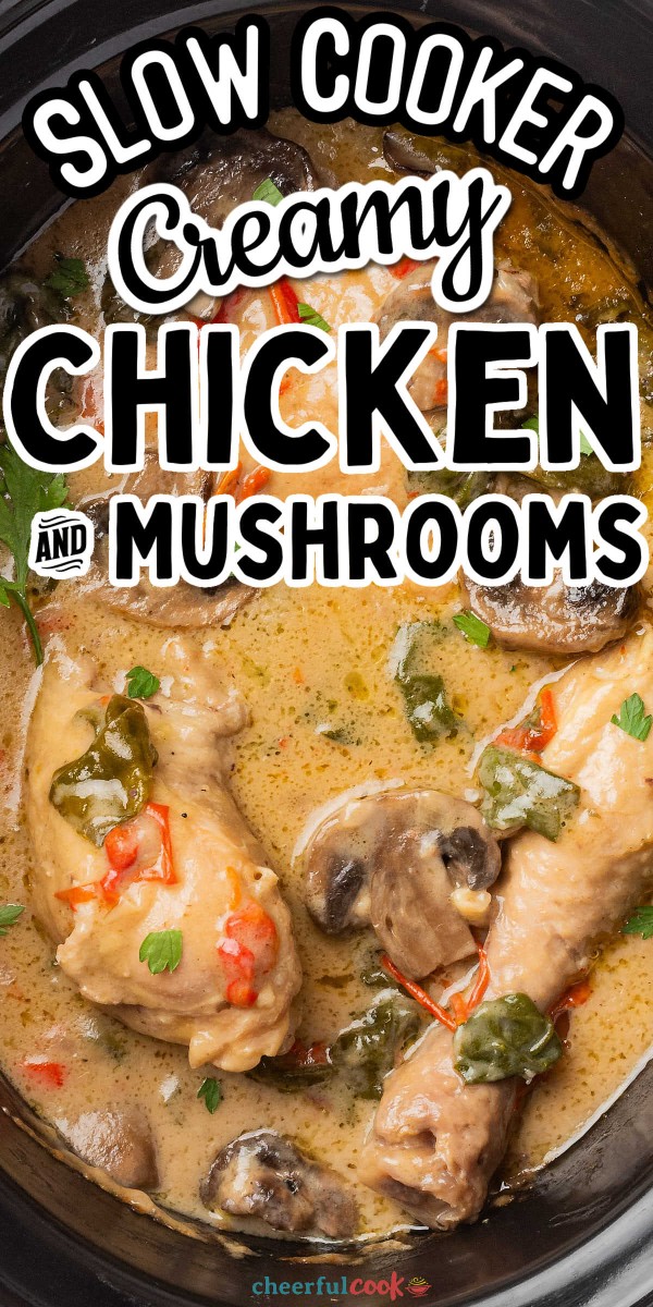 Creamy Slow Cooker Chicken and Mushrooms on a plate.
