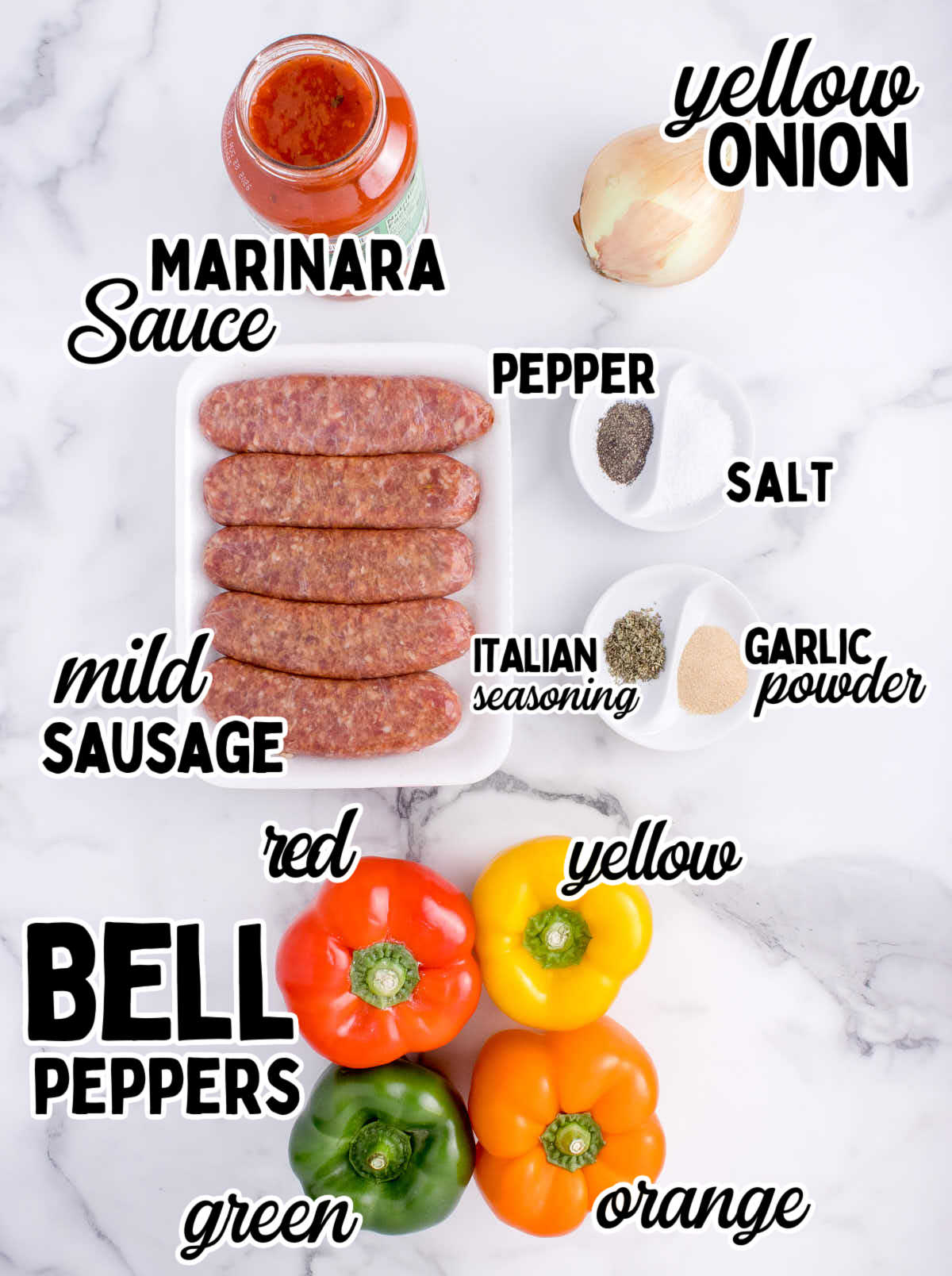 Ingredients needed to make Slow Cooker Sausage and Peppers.