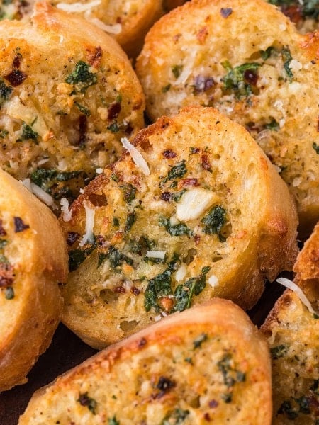 Close up of Air Fryer Garlic Bread.