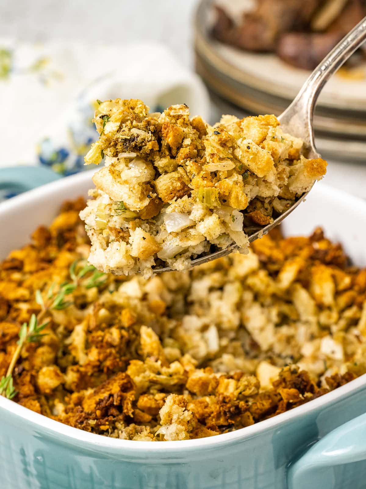 A forkful of Air Fryer Stuffing.