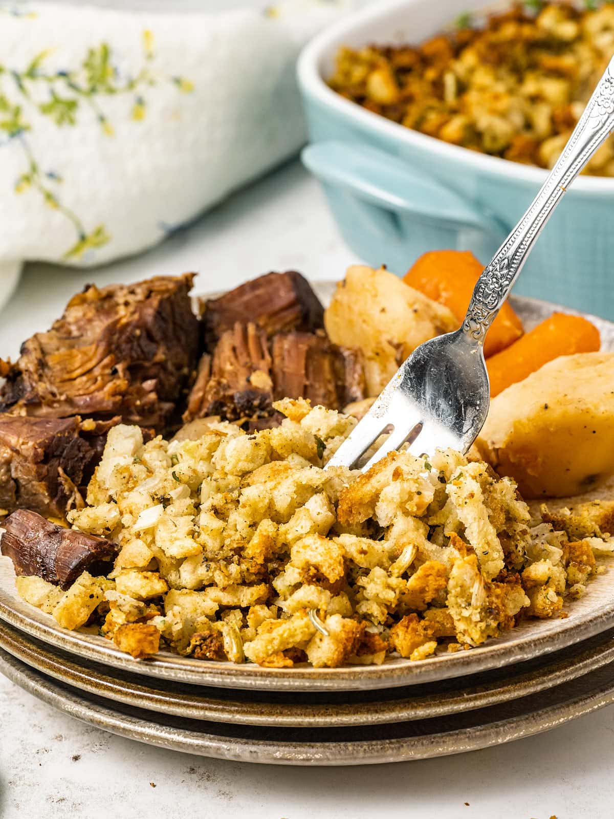 A plate filled with Air Fryer Stuffing.