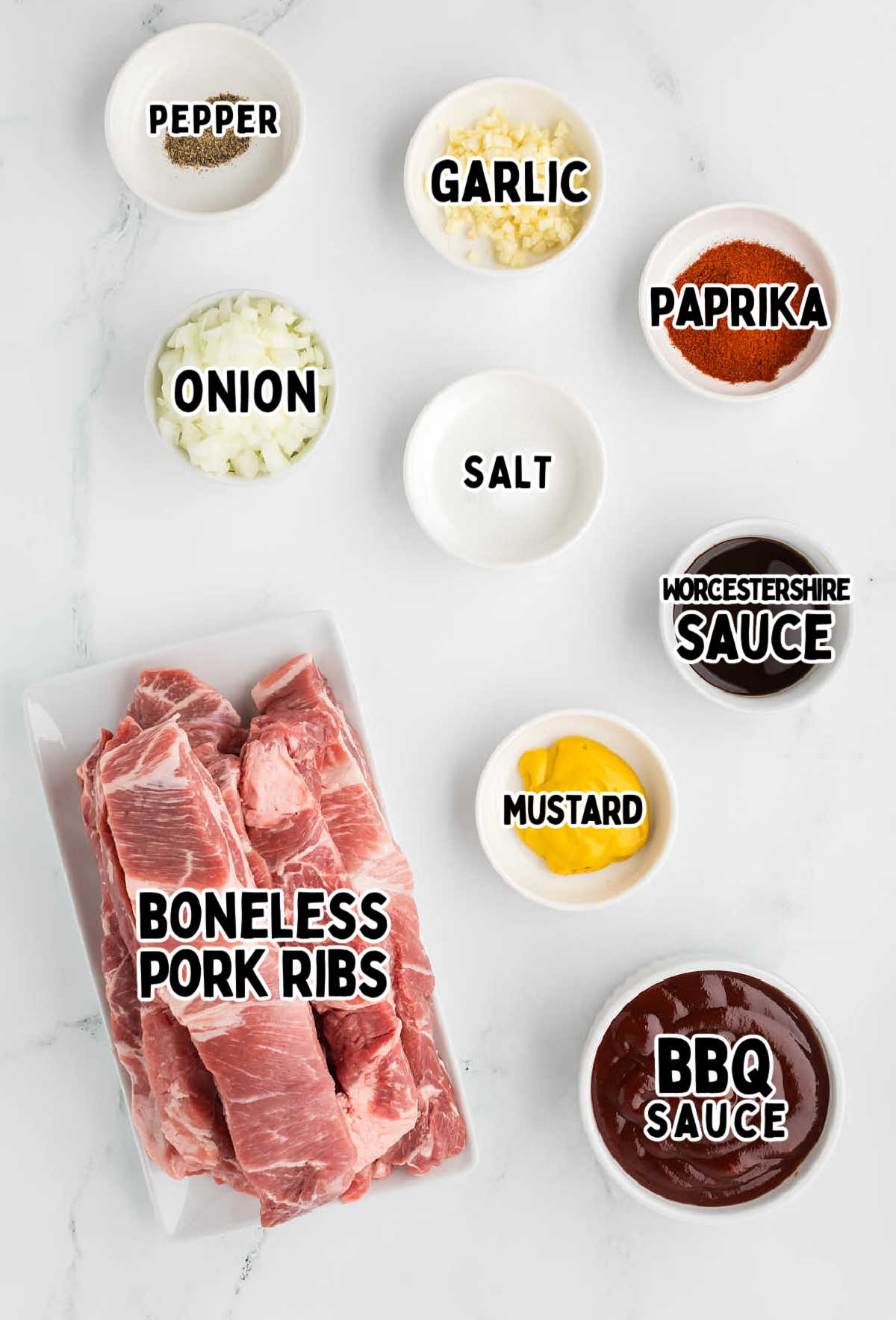 Ingredients for Slow Cooker Boneless Pork Ribs on a countertop