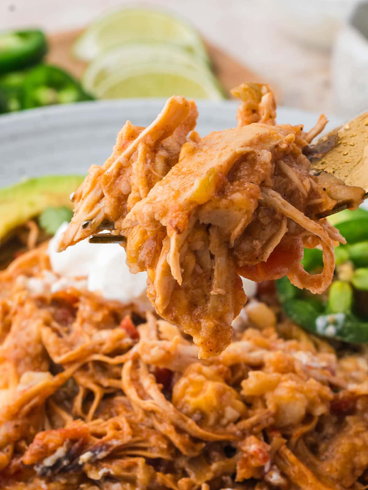 A forkful of Chicken Enchilada Casserole.