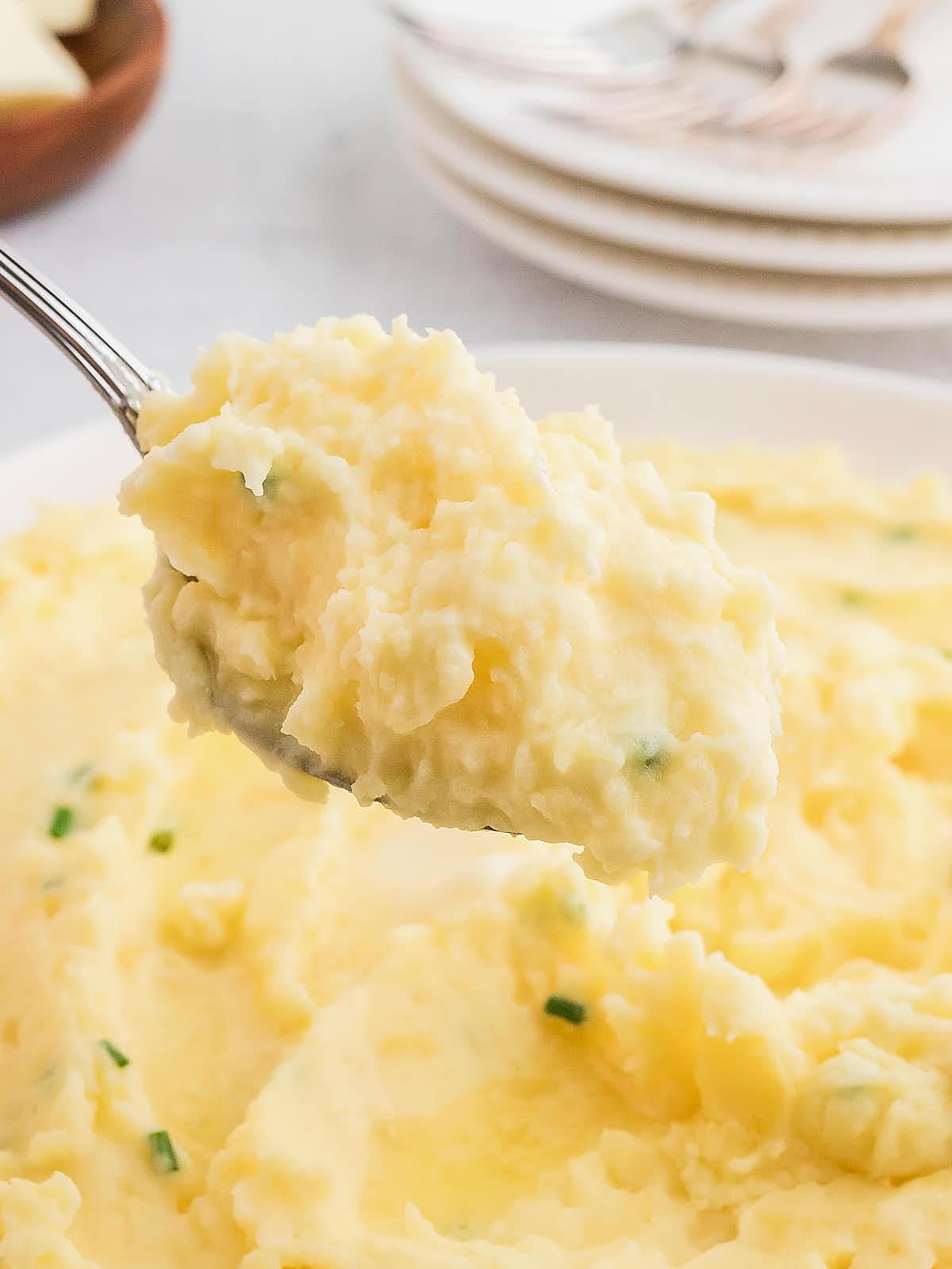 A spoonful of Sour Cream Mashed Potatoes.