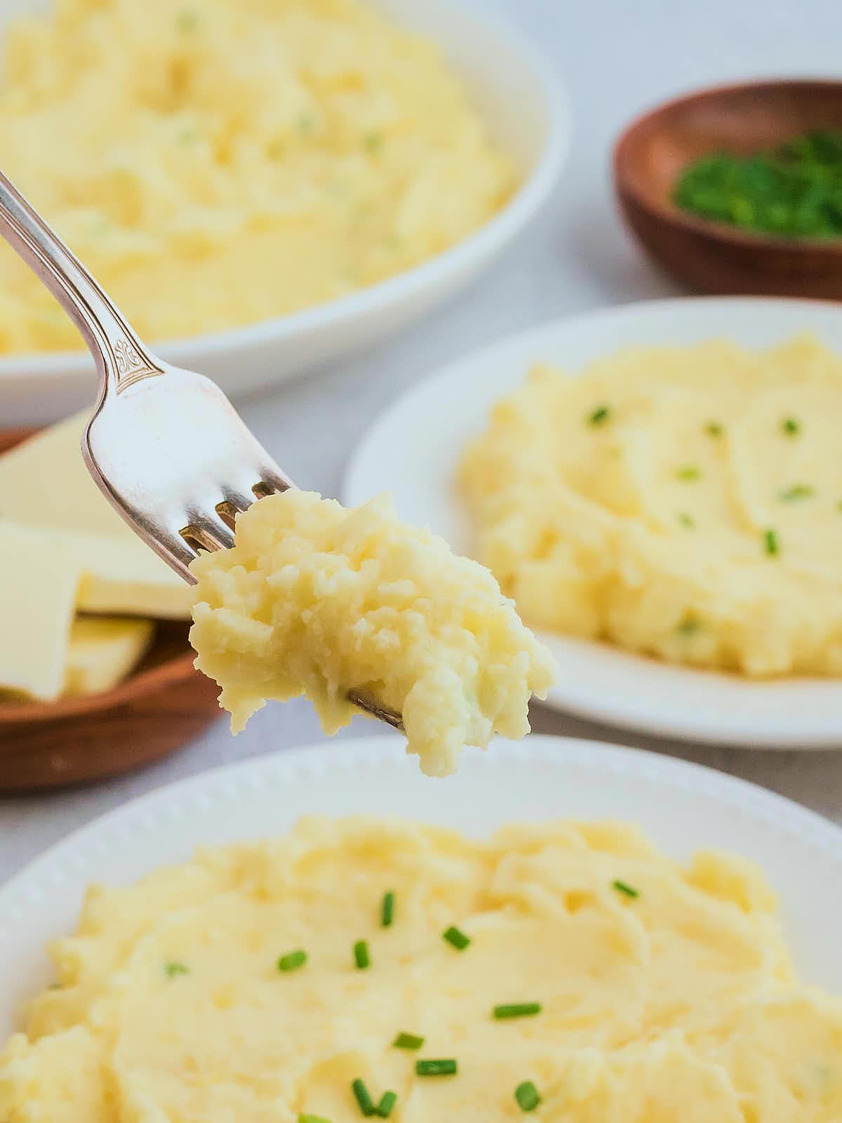A forkful of Sour Cream Mashed Potatoes.