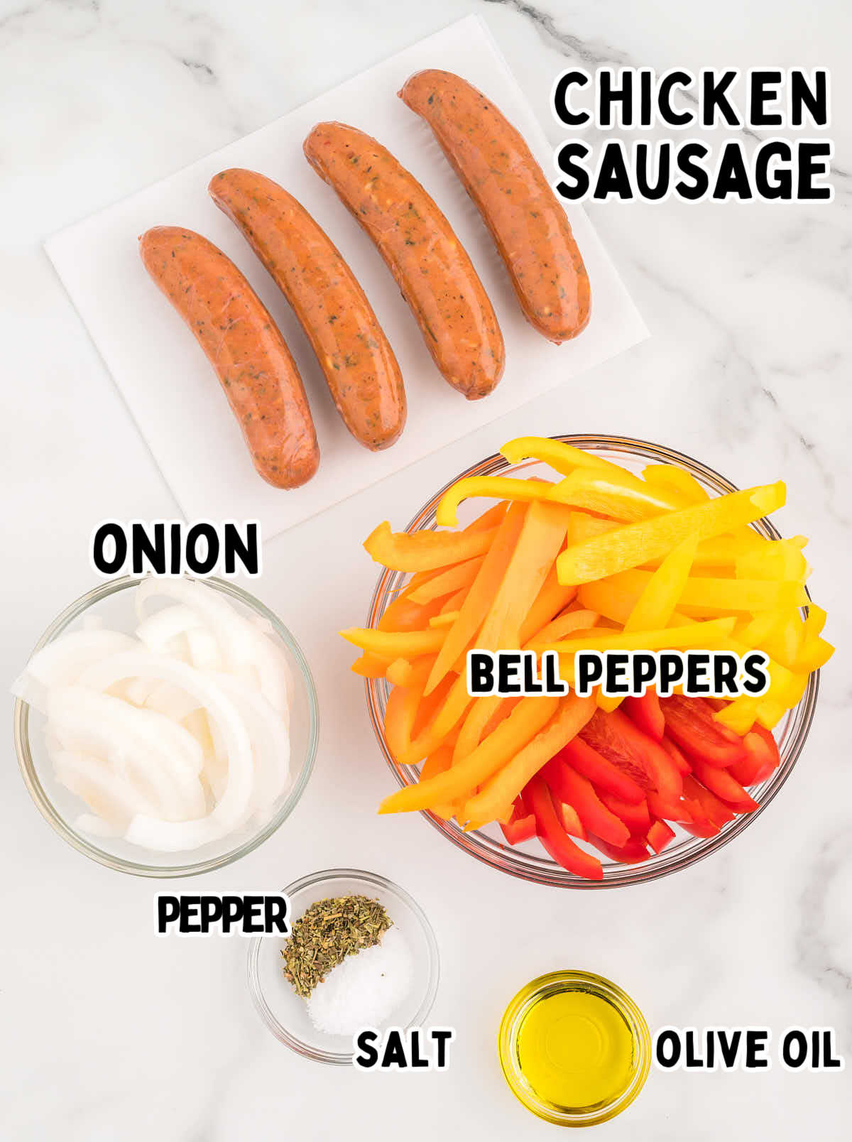 Ingredients needed to make Air Fryer Chicken Sausage and Peppers. 