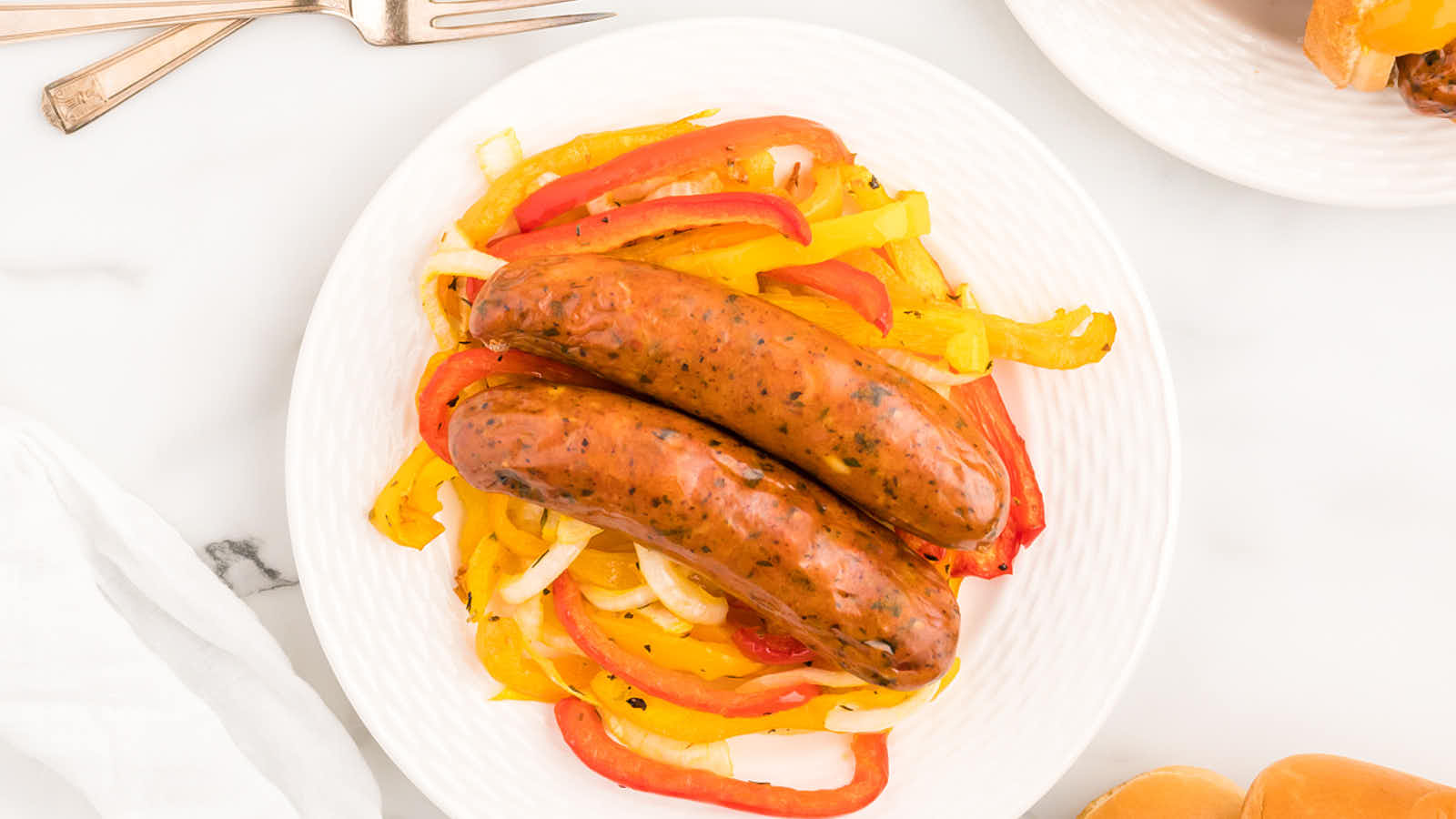 Air Fryer Chicken Sausage and Peppers recipe by Cheerful Cook.