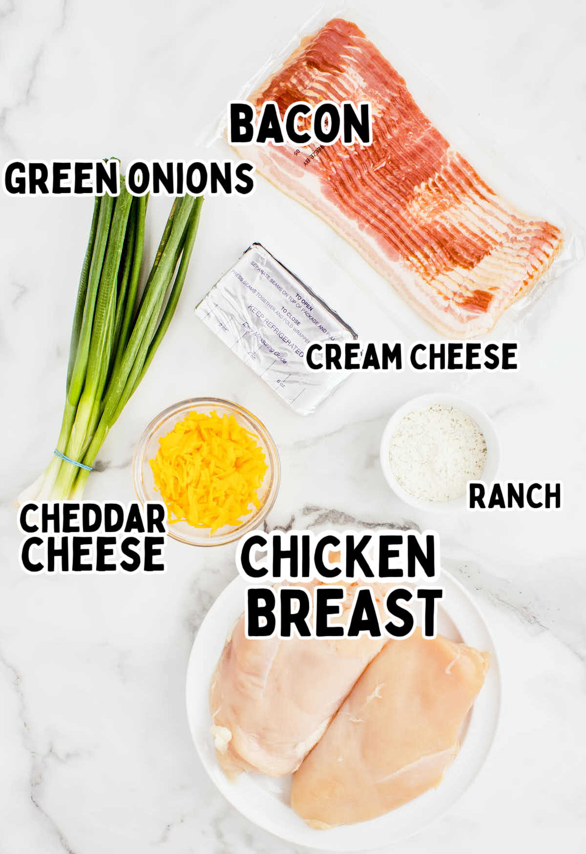 Ingredients needed to make Crack Chicken in the Crock Pot.