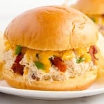 Crockpot Crack Chicken served on burger bun.