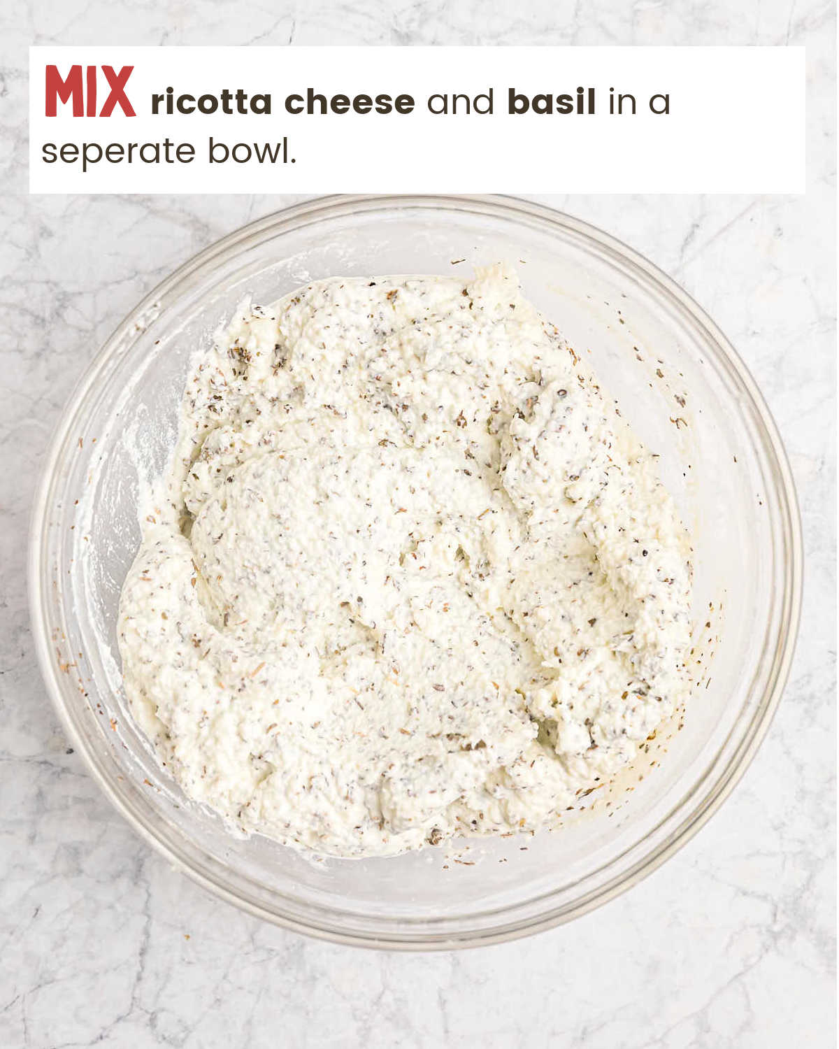 Mixing ricotta cheese and basil for Crockpot Lasagna.