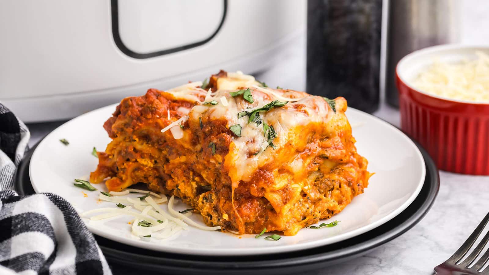 Crockpot Lasagna recipe by Cheerful Cook.