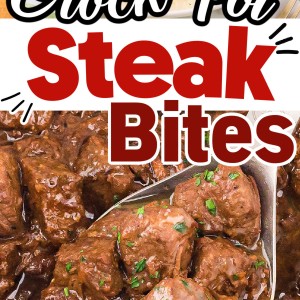 Crockpot Steak Bites recipe in a Cheerful Cook.