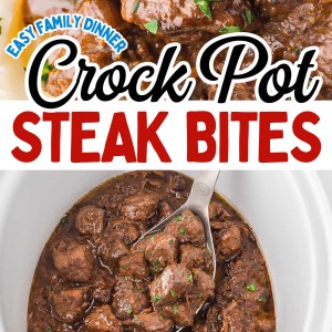Crockpot Steak Bites recipe in a Cheerful Cook.