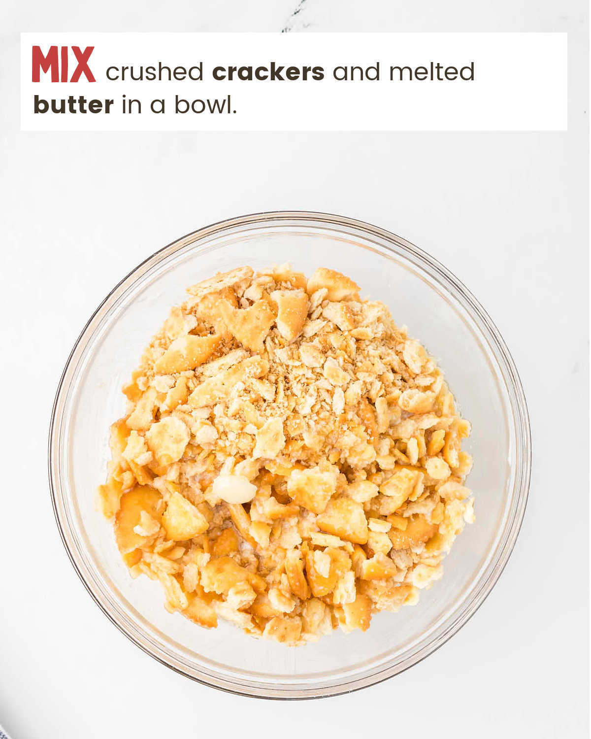 Mixing crackers and butter for Million Dollar Chicken Casserole topping.
