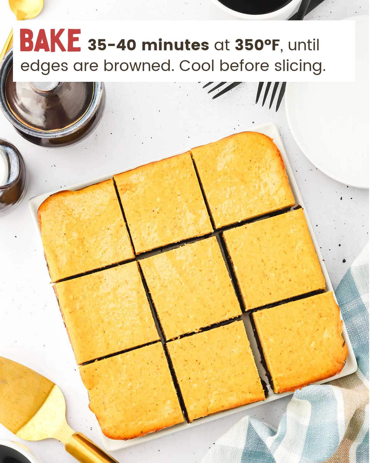 Cooled Pumpkin Cheesecake Brownies cut in squares.