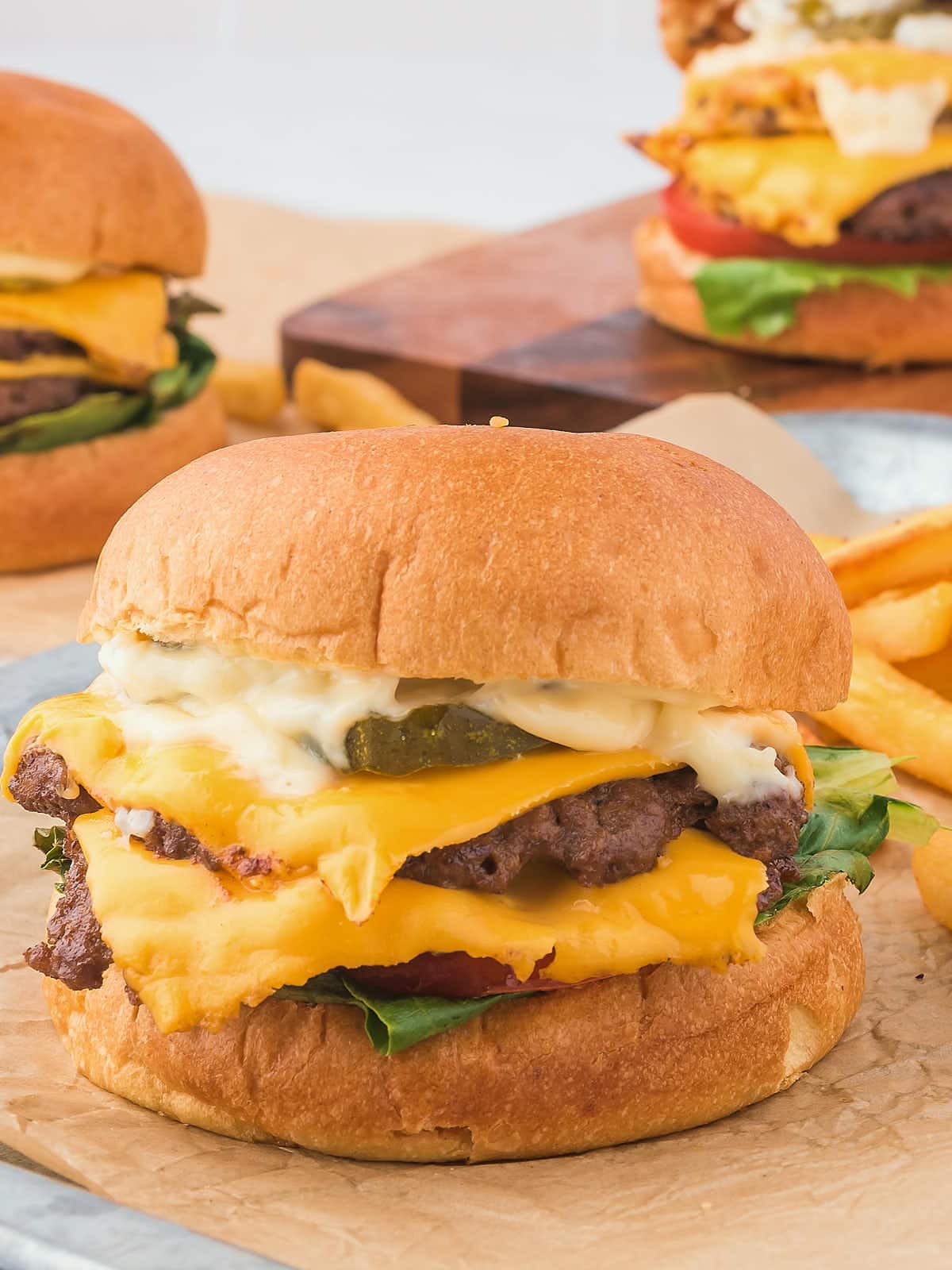 Closeup of a Smash Burger.