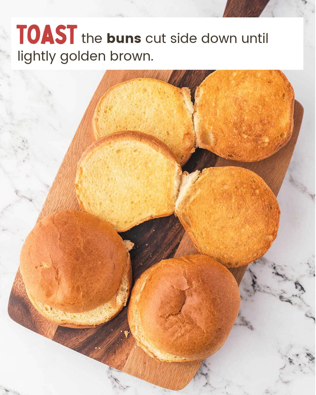 Toasting burger buns for Smash Burgers.