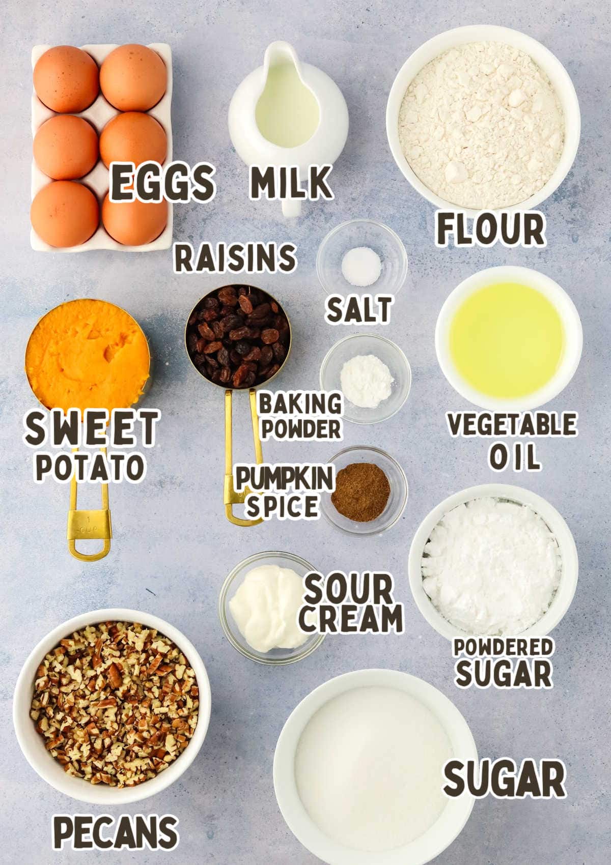 Ingredients for Sweet Potato Bread on a countertop.