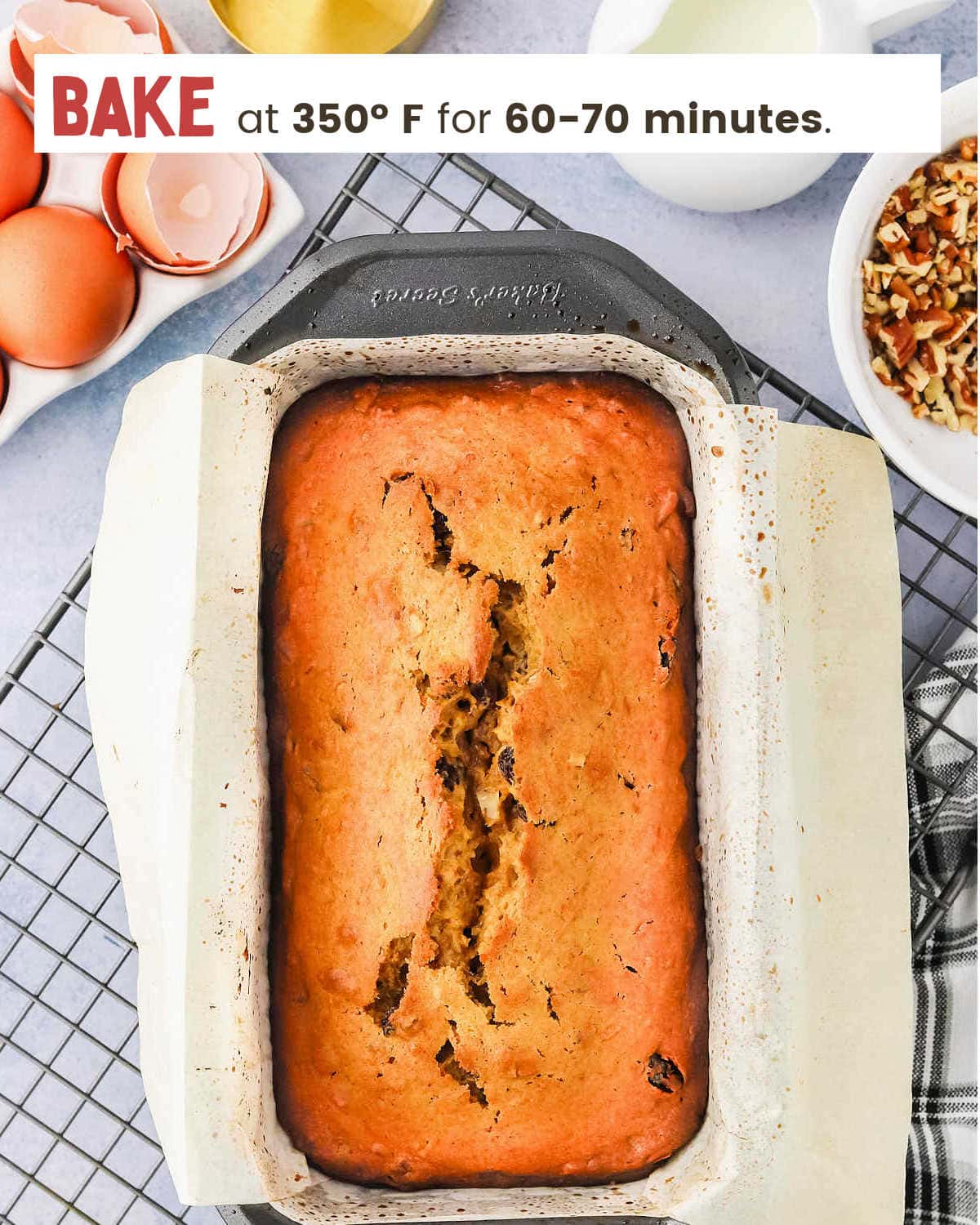 Baked Sweet Potato Bread in a loaf pan.