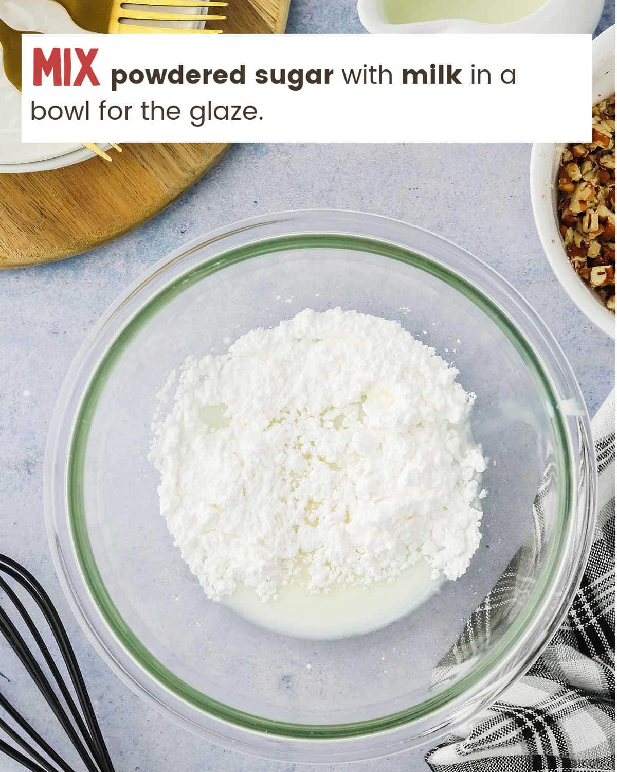 Making glaze in a glass bowl for Sweet Potato Bread.