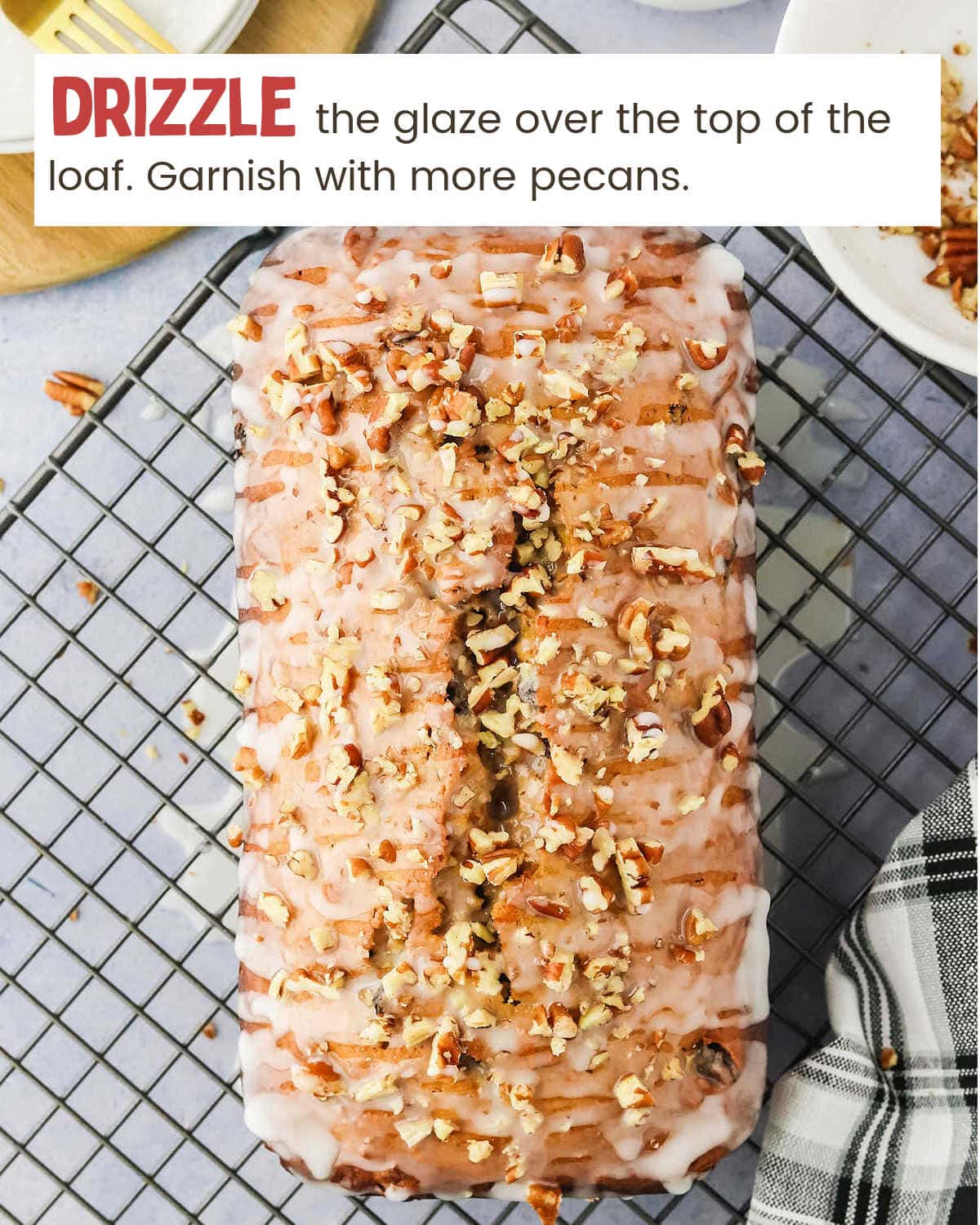 Sweet Potato Bread with glaze on a wire rack.