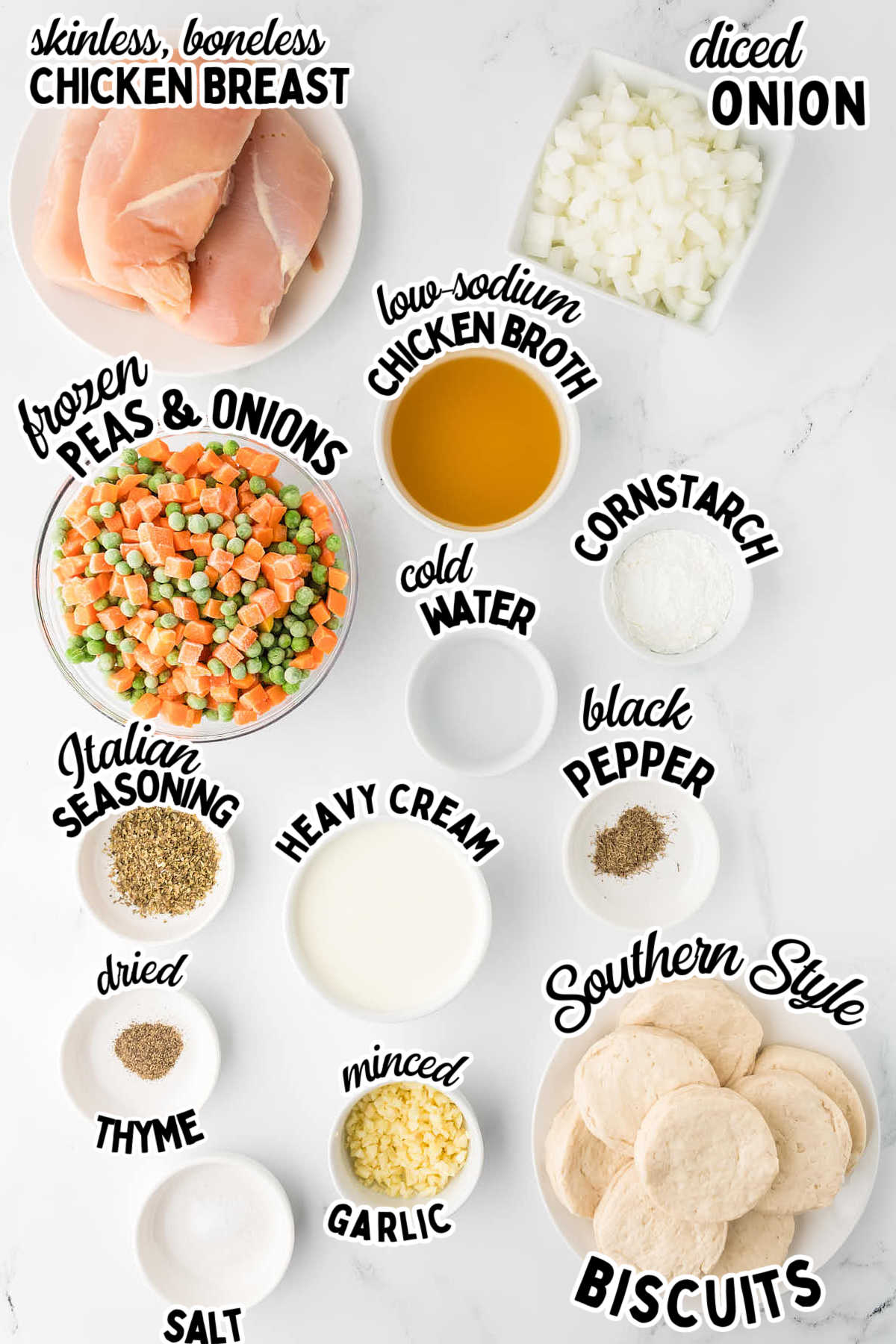 Ingredients needed to make Crockpot Chicken and Dumplings. 