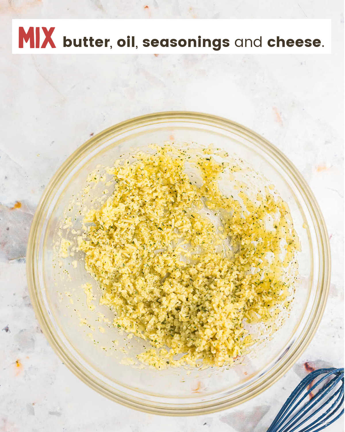Mixing garlic, cheese and butter for Parmesan Crusted Potatoes.